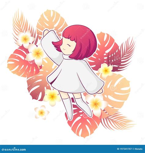 Vector Illustration With Cute Kawaii Anime Girl Character And Colorful