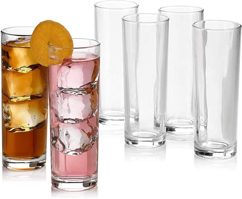 Buy Exelcius® Highball Glasses Set Of 6 Clear Heavy Base Tall Bar Glass Drinking Glasses