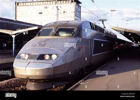 Tgv Passenger Train Leaving Nantes Station For A High Speed Express