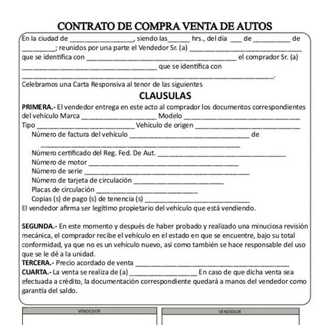 Arriba 91 Foto Modelo De Contrato De Compraventa De Vehículos Usados Word Mirada Tensa