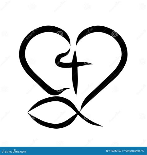 Christian Symbol Fish Cross And Heart Stock Illustration