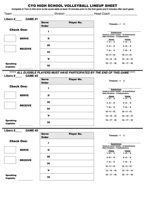 Printable Volleyball Lineup Sheet Printable Calendar