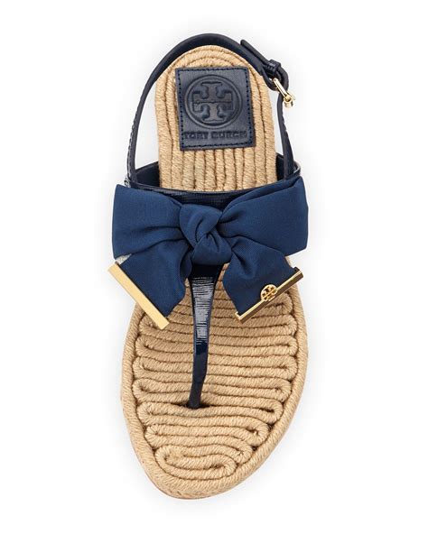 Tory Burch Penny Flat Bow Espadrille Thong Sandals Newport Navy In Blue