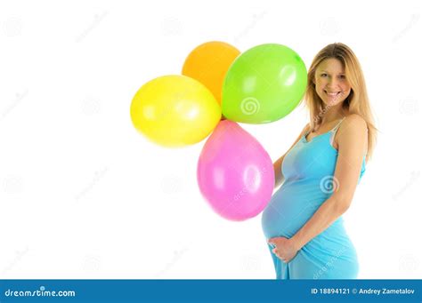 Pregnant Woman With Colorful Balloons Stock Image Image Of Large