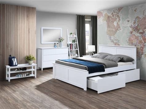 Coco White Hardwood Queen Size Storage Bedroom Suite On Sale For Cheap