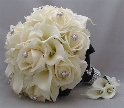 Wedding bouquets calla lilies and roses. Real Touch Bridal Bouquet Stephanotis Roses Calla Lilies ...