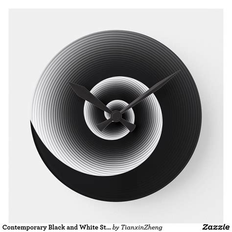 Contemporary Black And White Stylish Twirl Pattern Round Clock Zazzle
