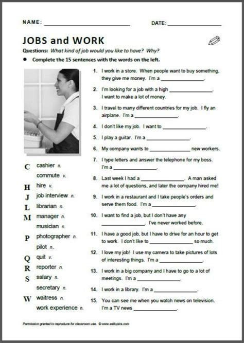Job Readiness Printable Worksheets Jobs And Work For High School