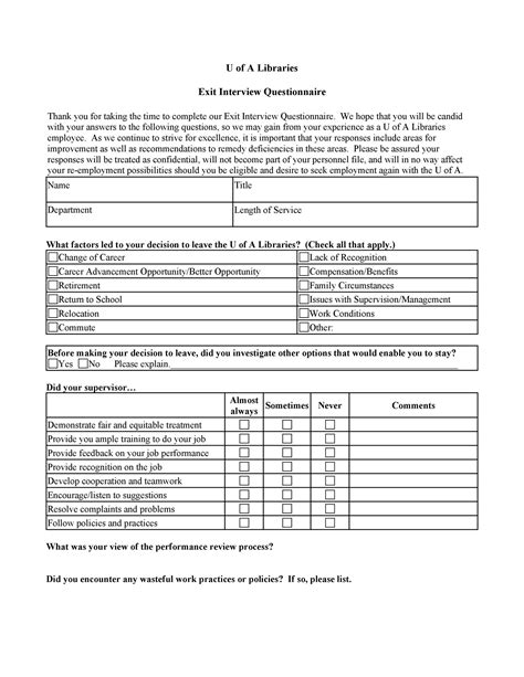 Printable Exit Interview Template