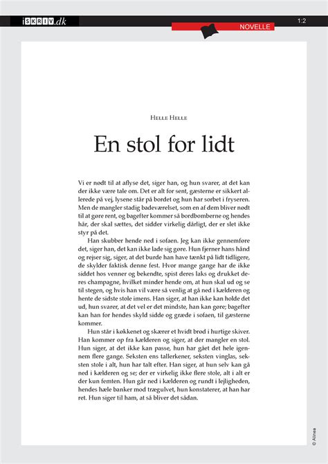 Novelle Eksempeltekst © Alinea 1 Novelle Helle Helle En Stol For