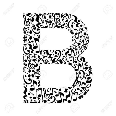 B Letter Made Of Musical Notes On White Background Alphabet For Art