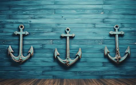 Premium Ai Image Navigational Concept Anchors On Wooden Blue Wall