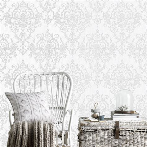 Victorian Damask Wallpaper In Silver From The Empress Collection By Gr