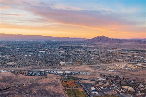 Sunset Aerial View Of The Frenchman Mountain And Cityscape Of Las Vegas