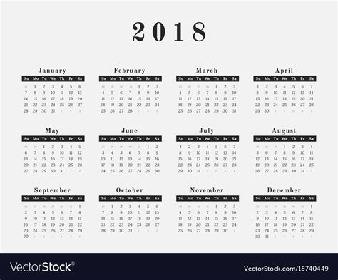 2018 Year Calendar Horizontal Design Royalty Free Vector