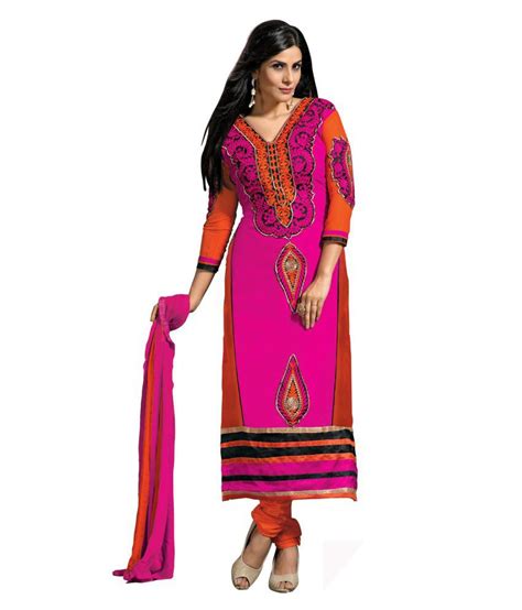 Mahi Pink Faux Georgette Unstitched Dress Material Buy Mahi Pink Faux