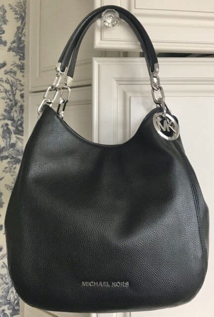 Michael Kors Lillie Large Chain Shoulder Tote Bag Hobo Black Leather