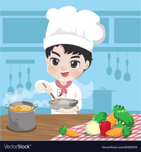 Young Chef Is Cooking Royalty Free Vector Image Cartoon Cartoon Clip