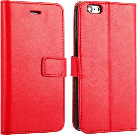 Nwnk13 Iphone 5 5s Se Red Case Premium Leather Slim Book Side Open Flip Case Cover With