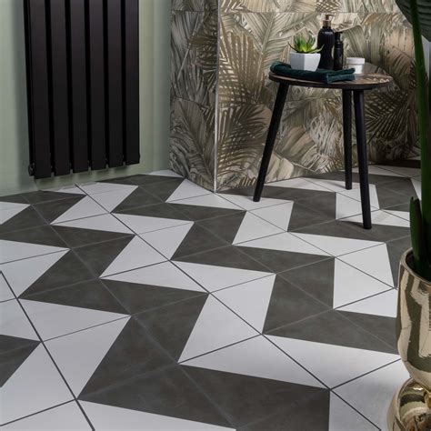 Osby Black Inked Geometric Porcelain Tiles Walls And Floors