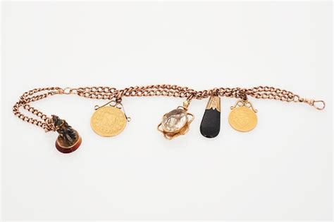 Two Gold Fob Chains Bracelets With Charms