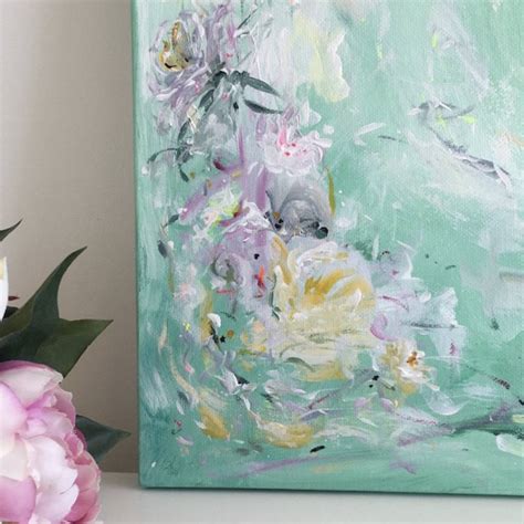 Mint Green Abstract Floral Wall Art Original Canvas By Paint Me Happy