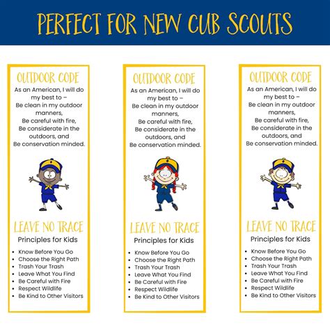 Cub Scout Bookmarks With Outdoor Code Lnt Principles For Etsy