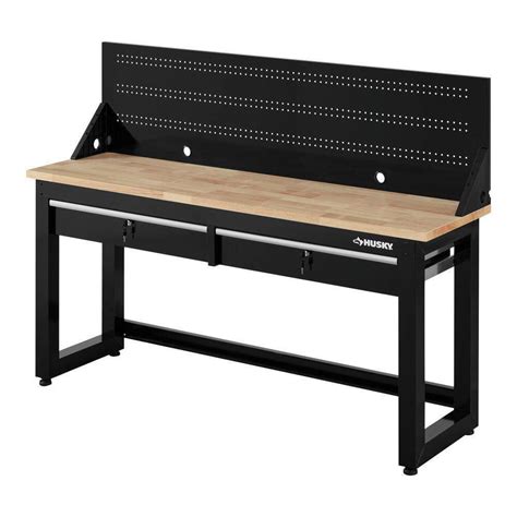 Husky G7202s Us 6 Ft Solid Wood Top Workbench In Black With Pegboard