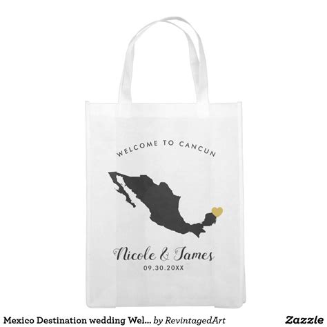 Mexico Destination Wedding Welcome Bag Gold Heart Grocery Bag Zazzle