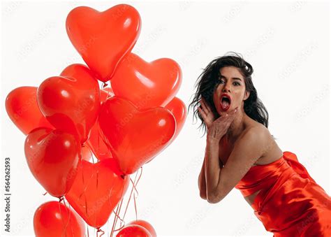Girl With Balloons Sexy Woman People Sensual Red Balloons Valentine Stock Photo Adobe Stock