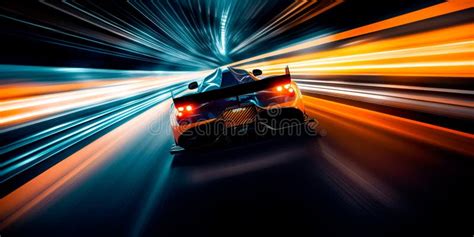 Race Car Speeding Around A Track With Long Exposure Trails Of Light And