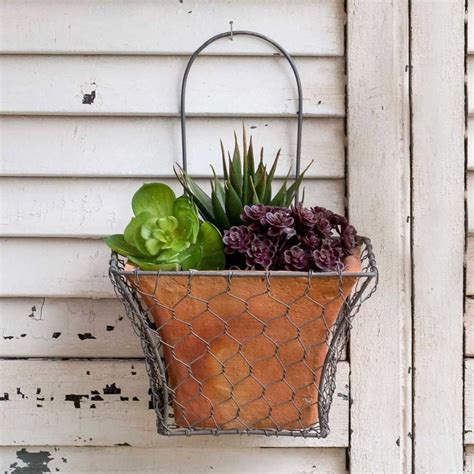 Square Chicken Wire Wall Planter Hanging Terra Cotta Pot Included