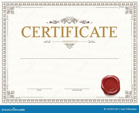 Certificate Or Diploma Template Design With Seal And Watermark Stock