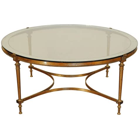 French Brass And Silvered Brass Round Coffee Table With Ringed Mirror