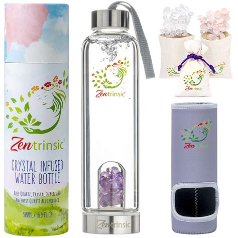 Buy Zentrinsic Crystal Infused Water Bottle Inc Crystals Rose Quartz Clear Quartz Amethyst