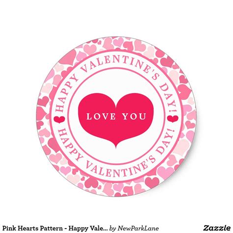 Pink Hearts Pattern Happy Valentines Day Classic Round Sticker Pink Heart