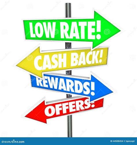 Low Rate Cash Back Rewards Offer Arrow Signs Best Credit Card De Stock