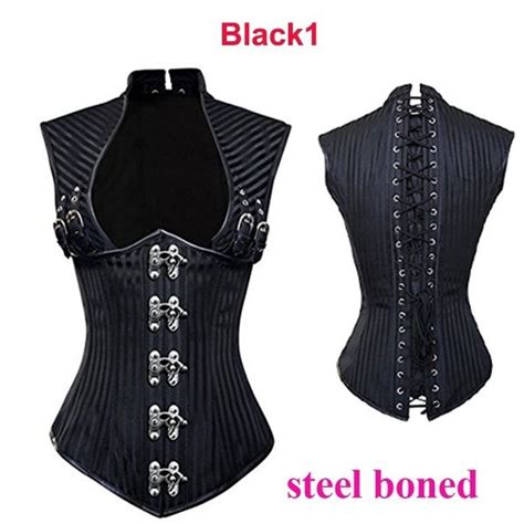 Black Steampunk Corset Clothing Women Brocade Gothic Full Steel Boned Corsets Underbust Bustier
