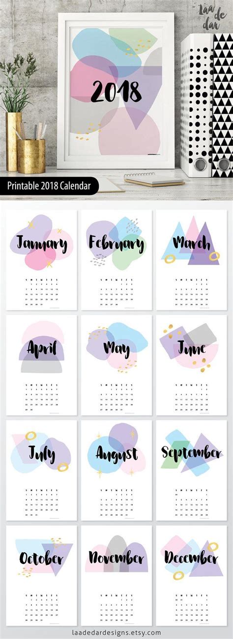 2018 Printable Calendar A4 Instant Download 12 Month New Etsy