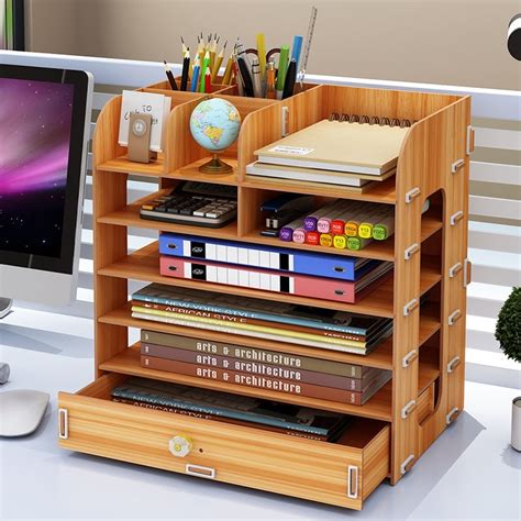 6 Layer Wooden Desktop Organizer Office Supplies India Ubuy