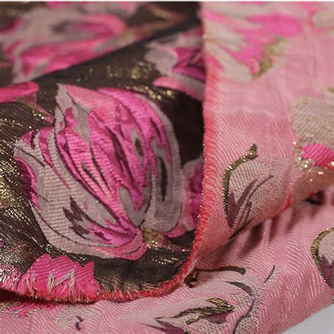 Emboss Jacquard Fabric Lotus Embroidery Polyeter Brocade Etsy