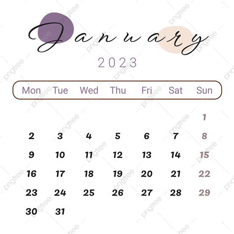 Calendario Estético De Enero De 2023 Con Manchas Moradas Png Enero