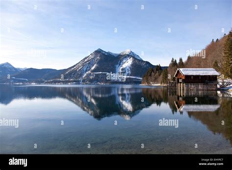 Walchensee Or Lake Walchen And Herzogstand Mountain In Winter Kochel