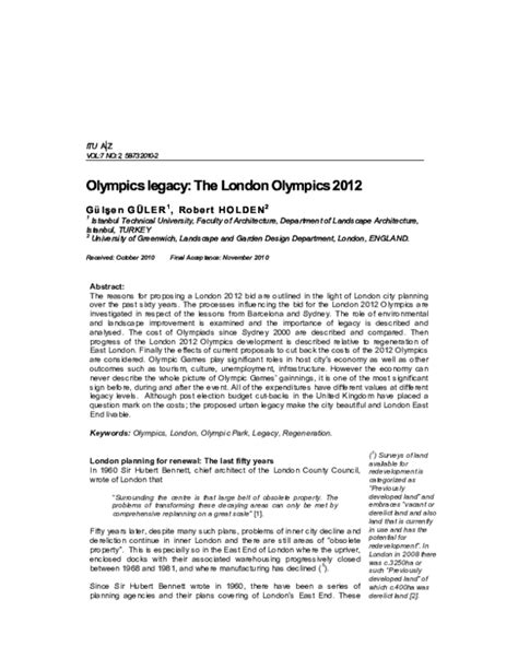 Pdf Olympics Legacy The London Olympics 2012 By Gülşen Güler And