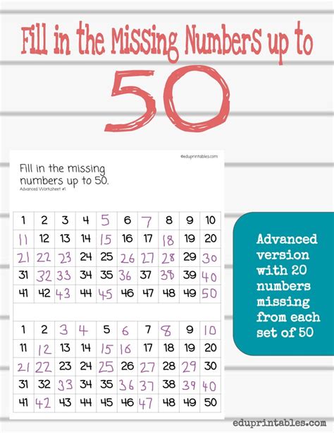 Fill In Missing Numbers Up To 50 Eduprintables