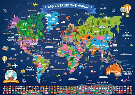 World Map Poster For Kids Large Illustrated Wall Map Poster Etsy