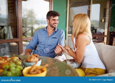 Couple In Love Sitting At The Table Stock Image Image Of Fruit Food 155511277