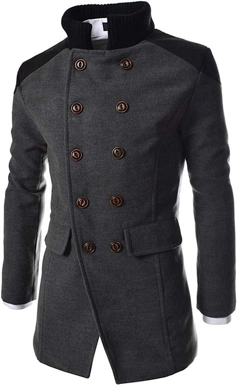 Soluo Mens Wool Coat Winter Slim Fit Pea Coats Single Breasted Quilted