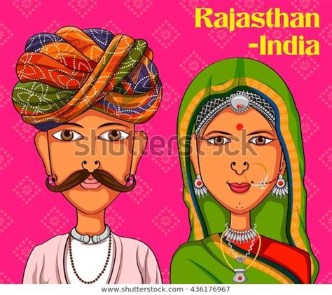 Find Vector Design Rajasthani Couple Traditional Costume Stock Images