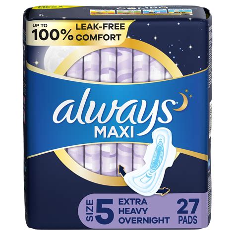 always maxi pads unscented with wings overnight absorbency size 5 27 ct